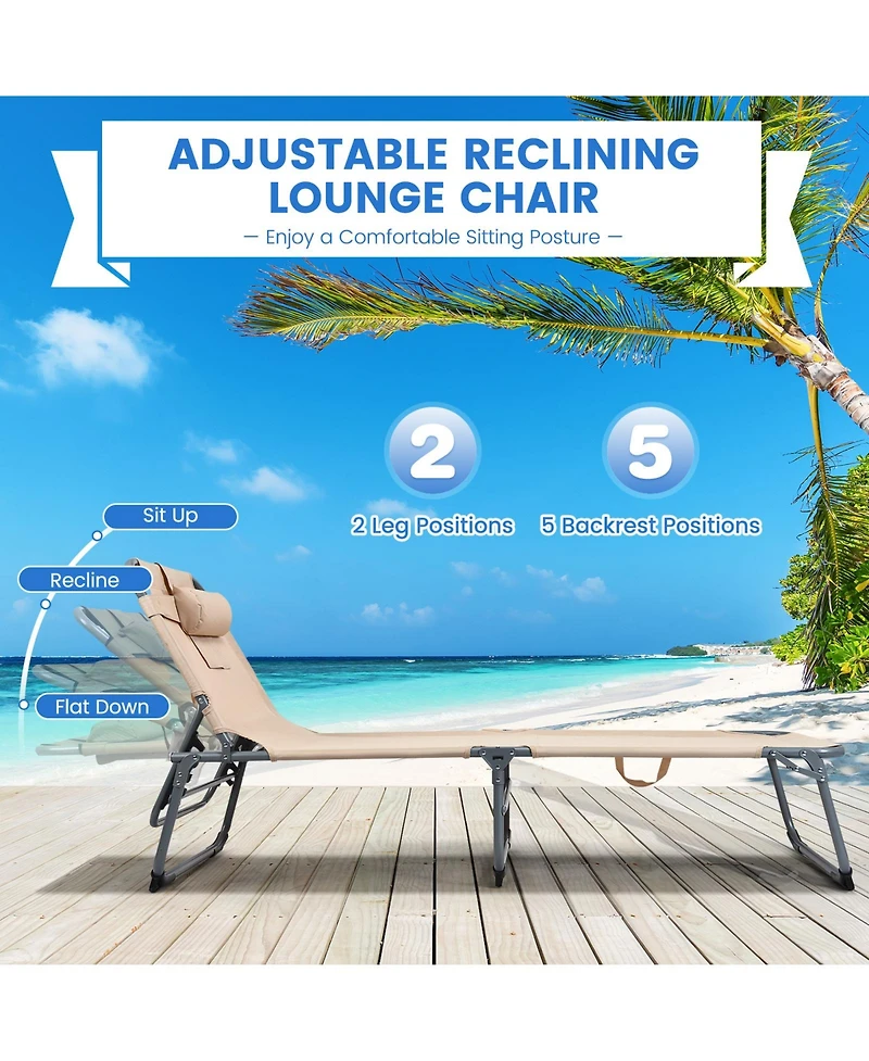 Slickblue Folding Chaise Lounge Chair with Face Hole for Beach