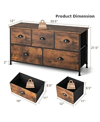 Slickblue Dresser Organizer with 5 Drawers and Wooden Top-Rustic Brown
