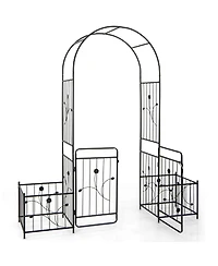 Slickblue 87 Inches Garden Arbor with Lockable Gate Side Planters-Black