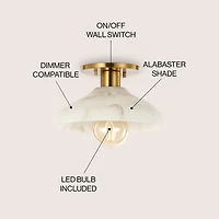 Jonathan Y Amara 10" 1-Light Mid-Century Classic Alabaster/Iron Led Semi Flush Mount, White/Brass Gold