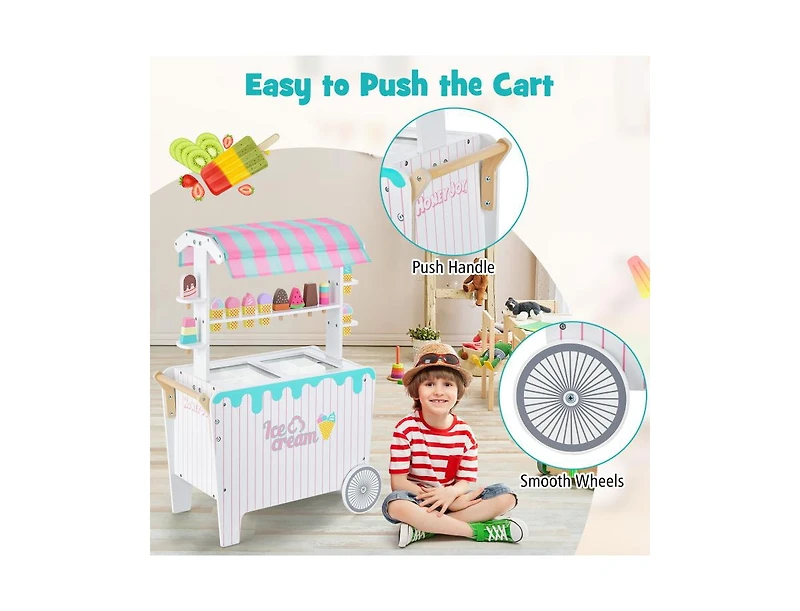 Slickblue Kid's Ice Cream Cart Playset with Display Rack and Accessories