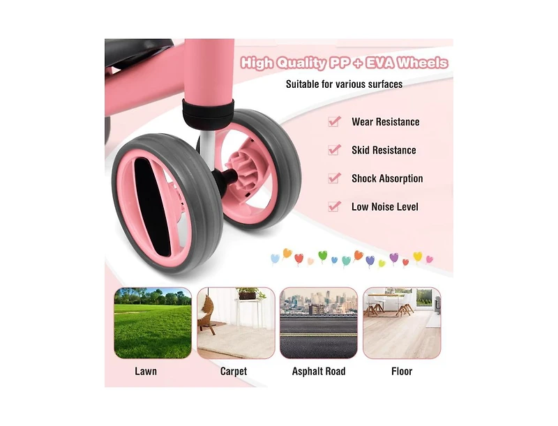 Slickblue 4 Wheels Baby Balance Bike Toy-Pink