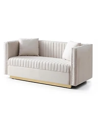Streamdale Furniture Modern Beige Velvet Sofa Set with Pillows