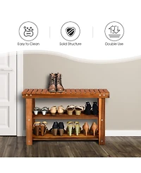 3-Tier Wood Shoe Rack 27.5' Shoe Bench Freestanding Boots Organizer Heavy-duty