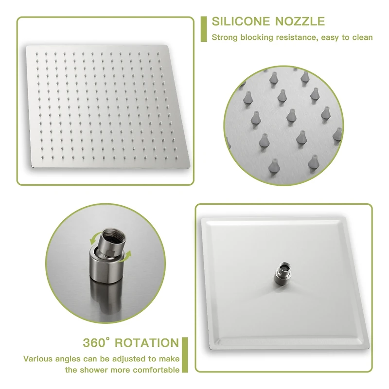 Ceiling Shower Set - 12 Inch Square Shower Set, Dual Shower Heads, Brushed Nickel