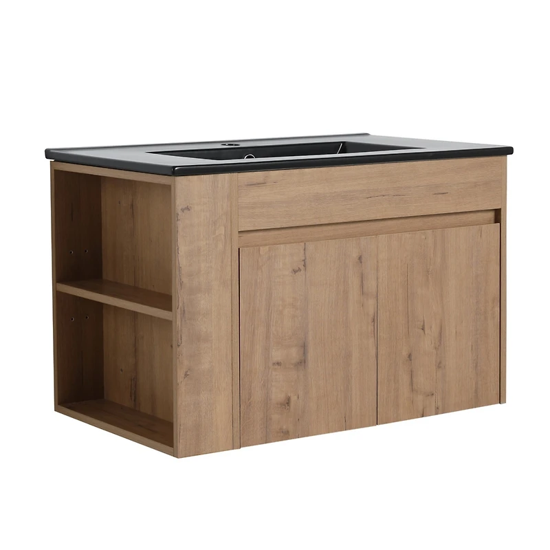 Streamdale 30 Inch Bathroom Vanity With Black Ceramic Basin And Adjust Open Shelf