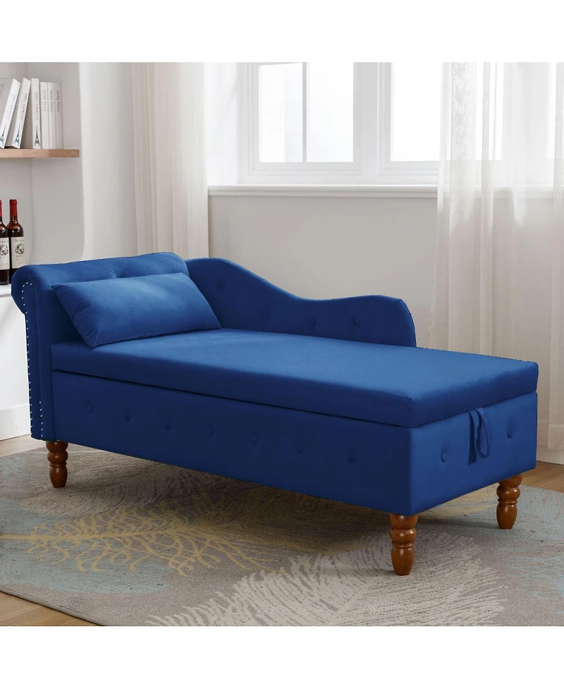 Streamdale Modern Velvet Chaise Lounge with Storage & Pillow