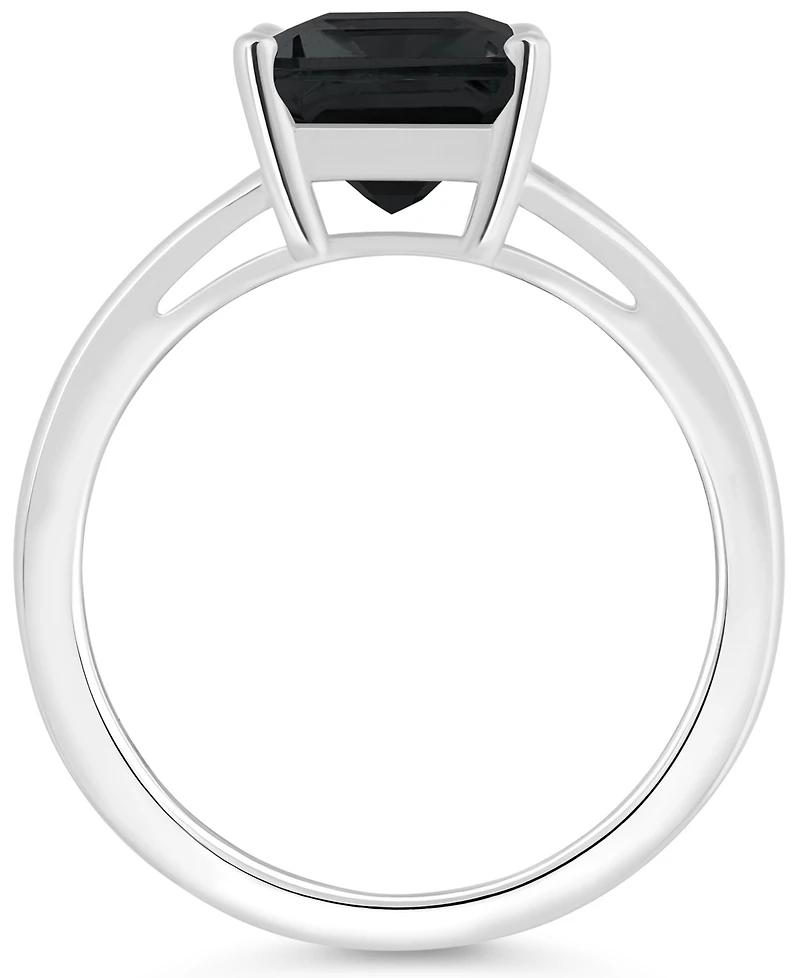 Onyx Emerald-Cut Split Shank Polished Statement Ring Sterling Silver
