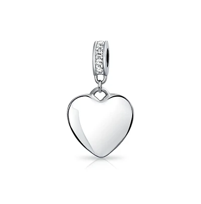 Bling Jewelry Crystal Accent Bale Heart Shape Dangle Bead Charm Sterling Silver