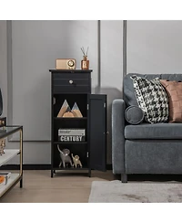 Slickblue Wooden Bathroom Floor Storage Cabinet with Drawer and Shelf-Black