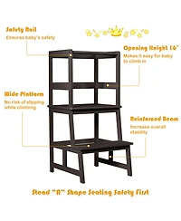 Costway Boys Kitchen Step Stool Wooden Stand Helper w/ Safety Rail