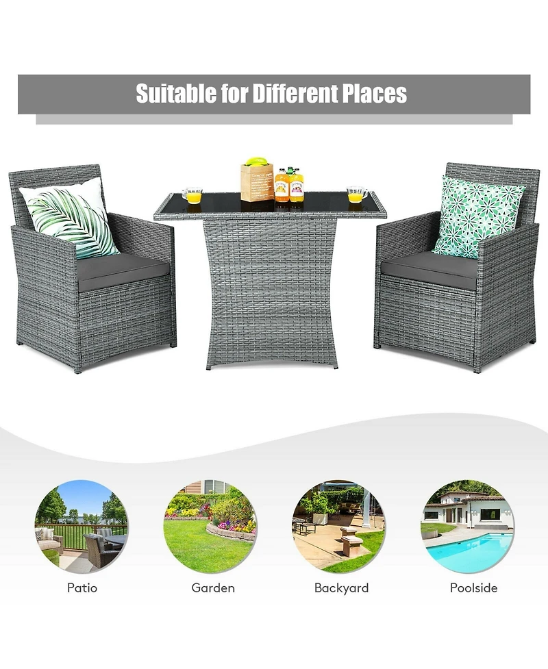 Slickblue 3 Pieces Patio Rattan Furniture Set with Cushioned Armrest Sofa