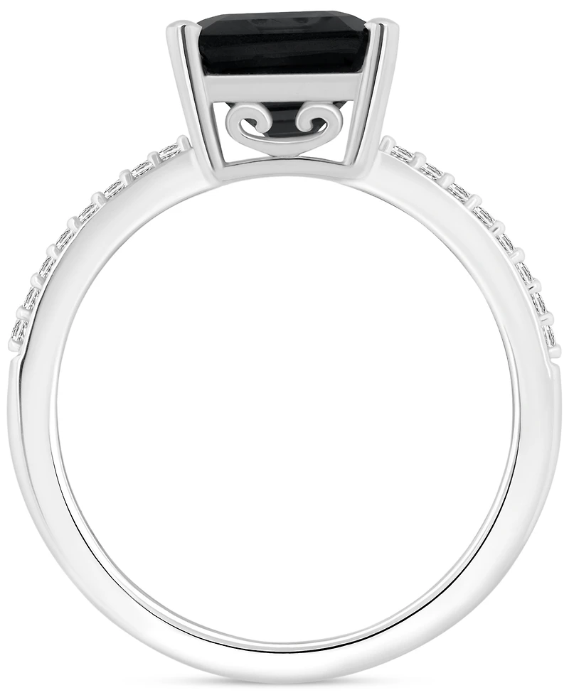 Onyx & Diamond (1/10 ct. t.w.) Emerald-Cut Statement Ring Sterling Silver