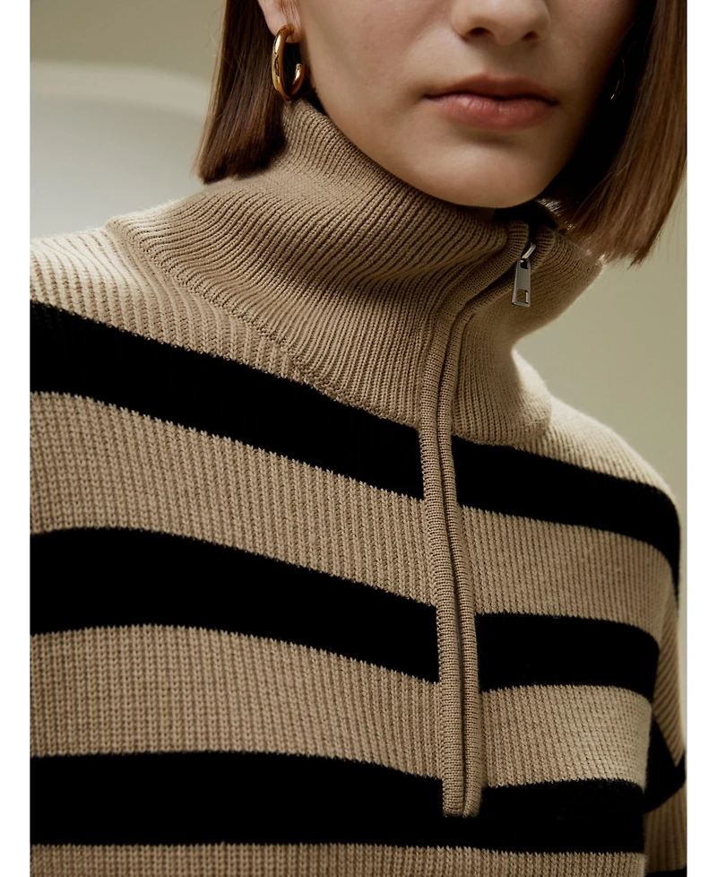 Lilysilk Women's Collared Quarter-Zip Wool Sweater