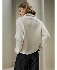 Lilysilk Women's Wool Knit Shawl Collar Cardigan