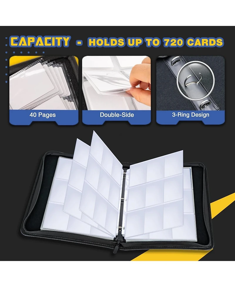 Clovercat 9 Pocket Waterproof Trading Card Binder: 720 Double Sided Pocket Album