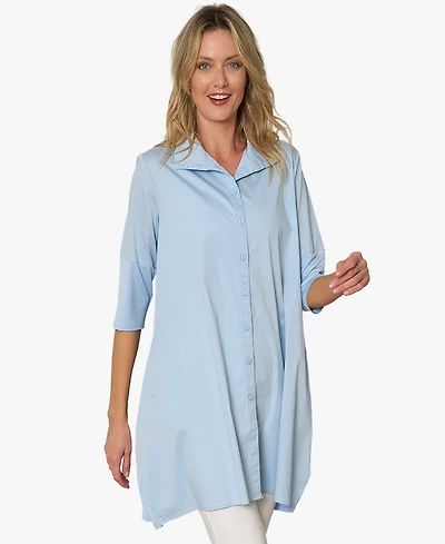 Stella Carakasi Women's 3/4 Sleeve Button-Front Cotton Poplin And Jersey Shirt Top Tiburon Tunic Icon