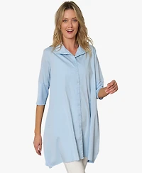 Stella Carakasi Women's 3/4 Sleeve Button-Front Cotton Poplin And Jersey Shirt Top Tiburon Tunic Icon