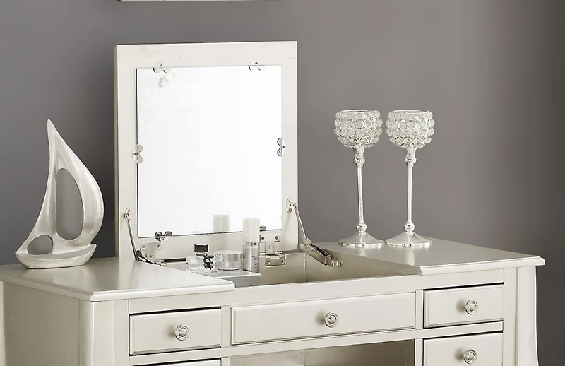 Streamdale Furniture Silver Vanity Set with Unique Legs and Cushion Seat