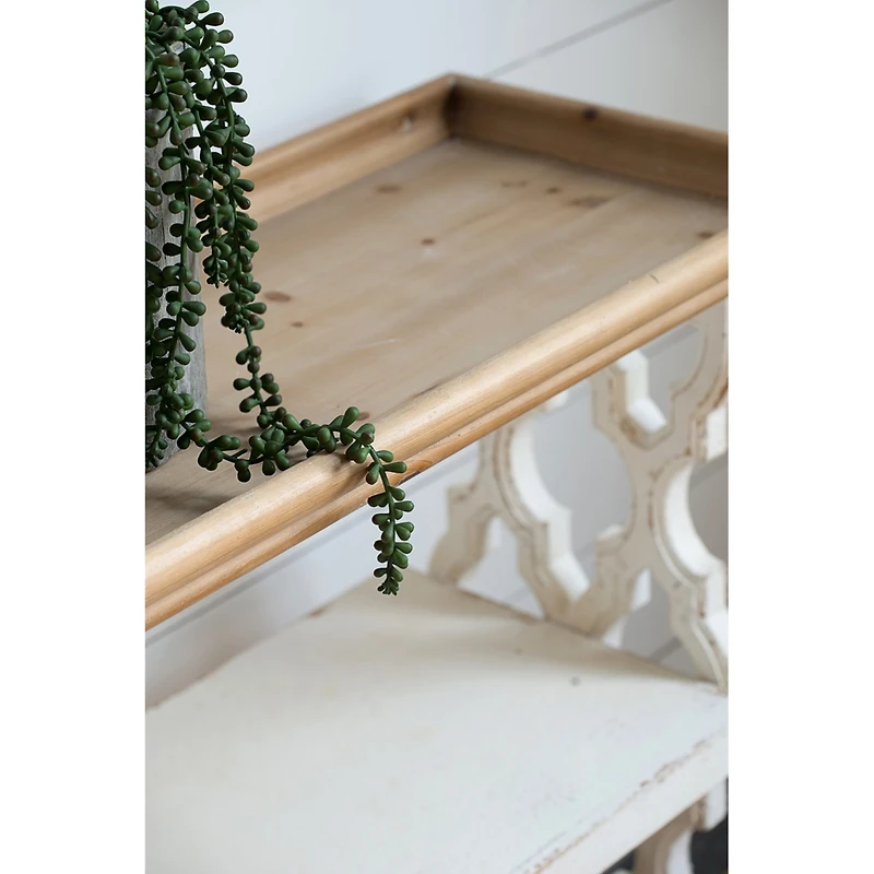 Streamdale Furniture 35.5" X 14" X 32" Distressed White And Natural Wood Shelf Tray, French Country Console Table