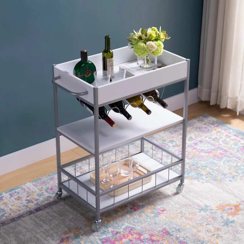 Simplie Fun Kitchen Cart White Silver