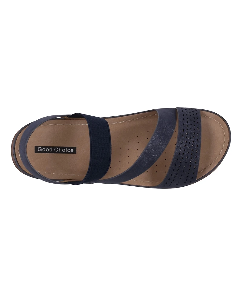 Gc Shoes Women's Grange Perforated Strappy Elastic Comfort Flat Sandals