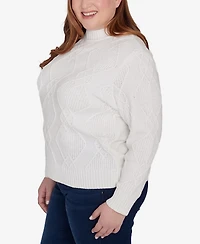 Alfred Dunner Plus Size Classic Chenille Diamond Stitch Turtleneck Sweater