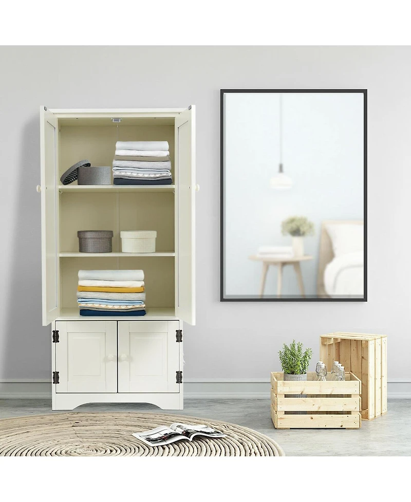 Accent Storage Cabinet Adjustable Shelves Antique 2 Door Floor Cabinet Cream