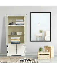 Accent Storage Cabinet Adjustable Shelves Antique 2 Door Floor Cabinet Cream