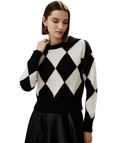 Lilysilk Women's Round Neck Diamond Pattern Cashmere Sweater