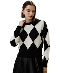 Lilysilk Women's Round Neck Diamond Pattern Cashmere Sweater