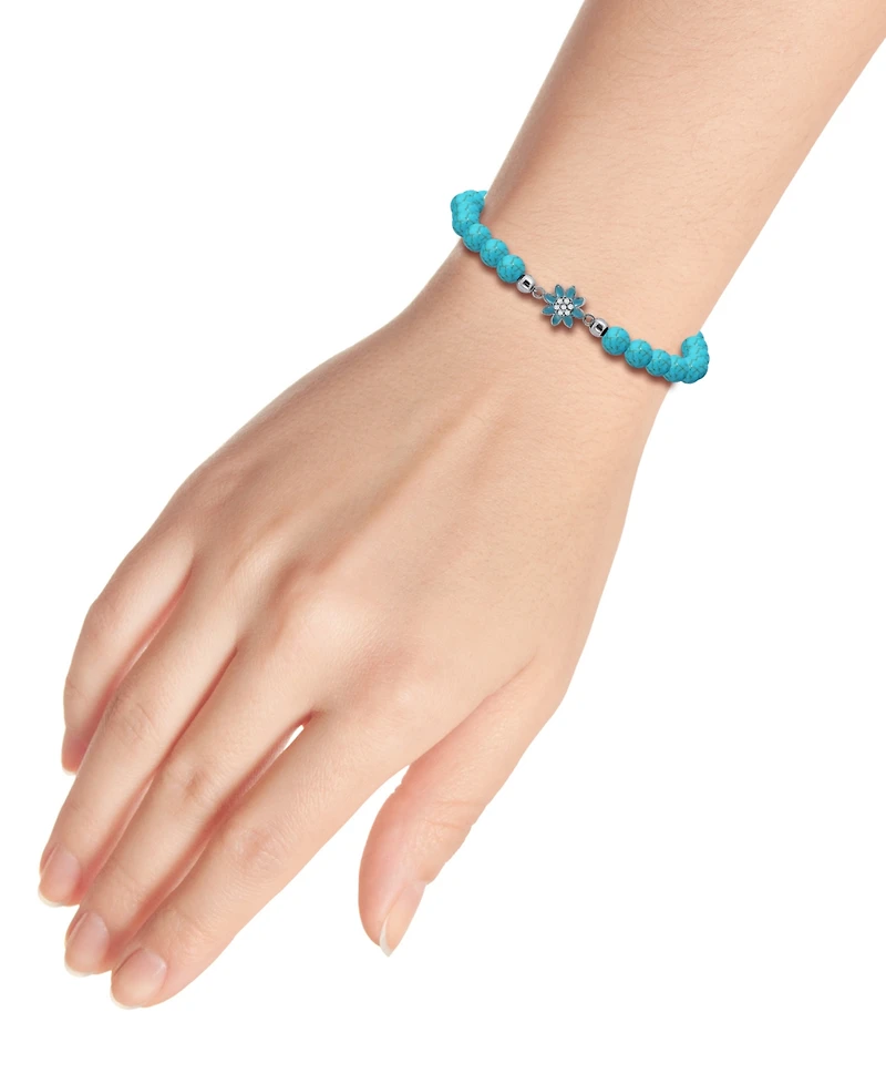 Giani Bernini Howlite Chrysocolla & Enamel Flower Bead Stretch Bracelet in 18k Gold-Plated Sterling Silver, Created for Macy's