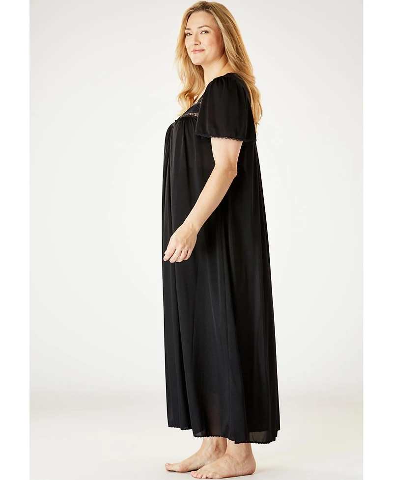 Only Neccessities Plus Necessities Long Silky Lace-Trim Gown