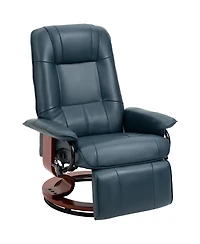 Homcom Faux Leather Reclining Lounge Chair Swivel Recliner Sofa Seat w/ Wood Base Blue