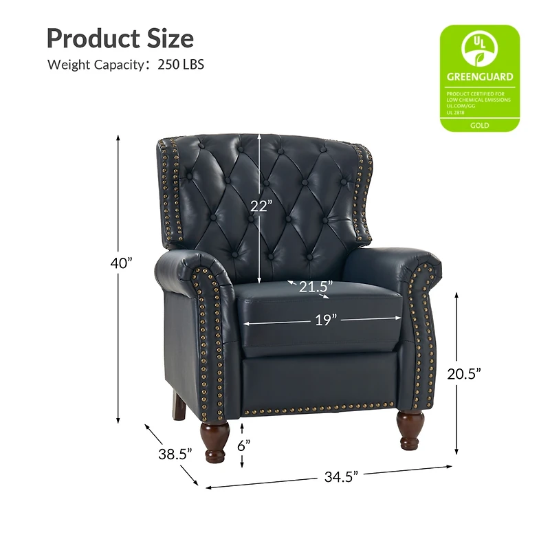 Justine Wooden Upholstery Genuine Leather Recliner with Tufted Back