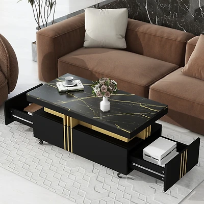 Streamdale Modern Marble Top Coffee Table With Caster Wheels