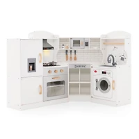 Corner Play Kitchen Toddler Kitchen Playset with Range Hood, Ice Maker, Microwave