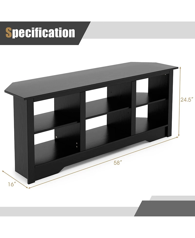 58" Tv Stand with 6 Open Storage Shelves Shelf for 18 inch Fireplace(not included)