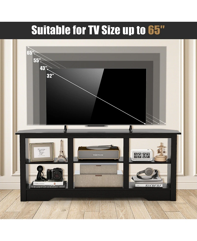 58" Tv Stand with 6 Open Storage Shelves Shelf for 18 inch Fireplace(not included)