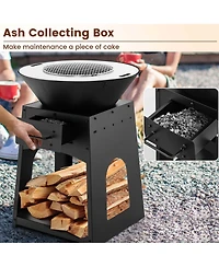 Costway 24" Heavy Duty Fire Pit with firewood rack Fire Poker Gloves Grilling Rack Outdoor