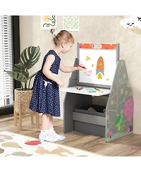 Costway Kids Table & Chair Set with Rotatable Double-sided Magnetic Blackboard Whiteboard