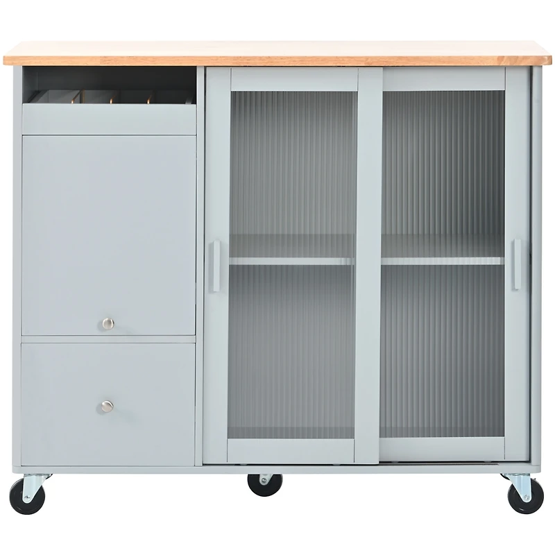Streamdale Blue Kitchen Island Cart With Led Light And Drop Leaf