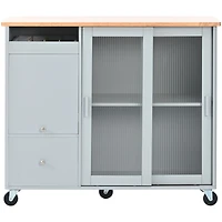 Streamdale Blue Kitchen Island Cart With Led Light And Drop Leaf