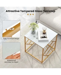 Costway 1PC 19.5'' Side Table Square Bedside Sofa Accent Coffee Table with Tempered Glass Top