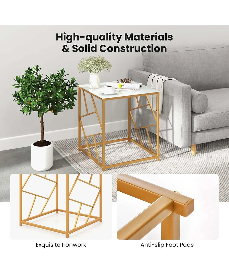 Costway 1PC 19.5'' Side Table Square Bedside Sofa Accent Coffee Table with Tempered Glass Top