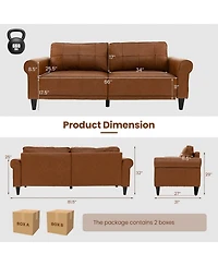 Modern Sofa Couch Pu Leather 81.5'' 3-Seater with 2 Back Pillows & 5 Wooden Legs
