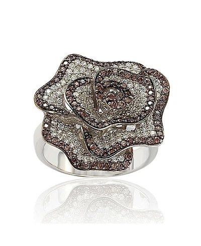 Suzy Levian Sterling Silver Cubic Zirconia Pave Flower Ring