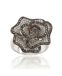 Suzy Levian Sterling Silver Cubic Zirconia Pave Flower Ring