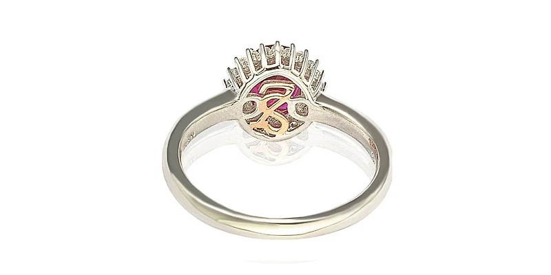 Suzy Levian Sterling Silver Cubic Zirconia Red Oval Halo Ring