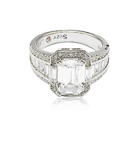 Suzy Levian New York Sterling Silver Cubic Zirconia Emerald-Cut Engagement Ring